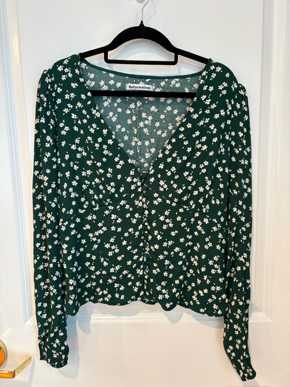 Reformation Dark Green Floral Button-Up Blouse